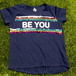 Dark Blue Sequined T-Shirt. Size 16 Youth.